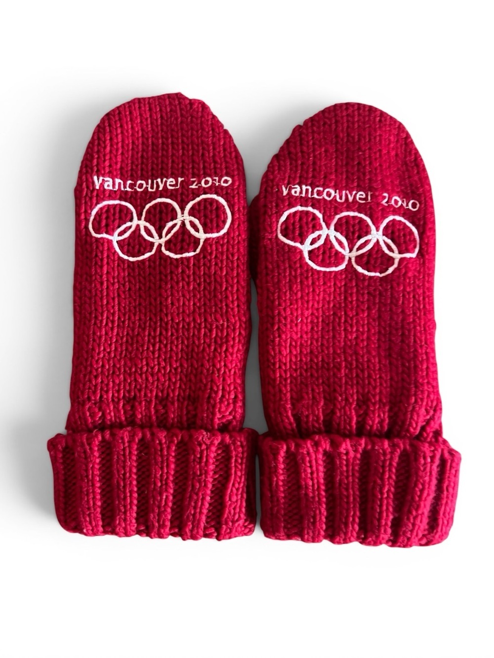 2010 Vancouver Olympic Mittens Red Knit Canada Maple Leaf HBC Official Sm/M